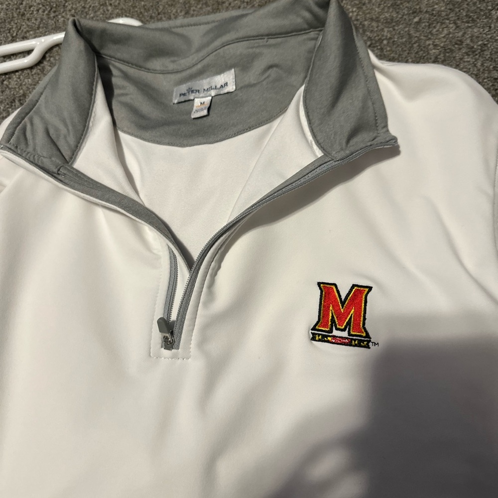 Peter Millar White and Gray V-Neck Sweater